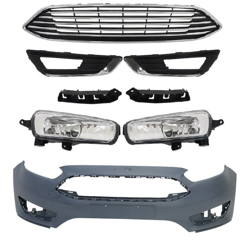 DURAFORCE Front Bumper Cover&Upper Grille w/ Fog Light For 2015-2018 Ford Focus