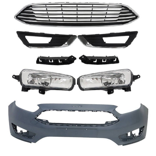 DURAFORCE Front Bumper Cover&Upper Grille w/ Fog Light For 2015-2018 Ford Focus