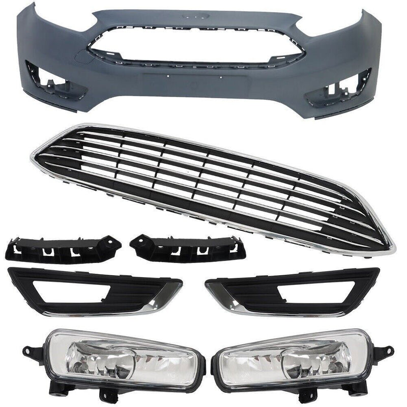 DURAFORCE Front Bumper Cover&Upper Grille w/ Fog Light For 2015-2018 Ford Focus