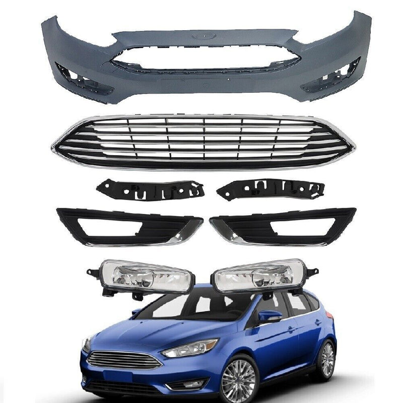 DURAFORCE Front Bumper Cover&Upper Grille w/ Fog Light For 2015-2018 Ford Focus