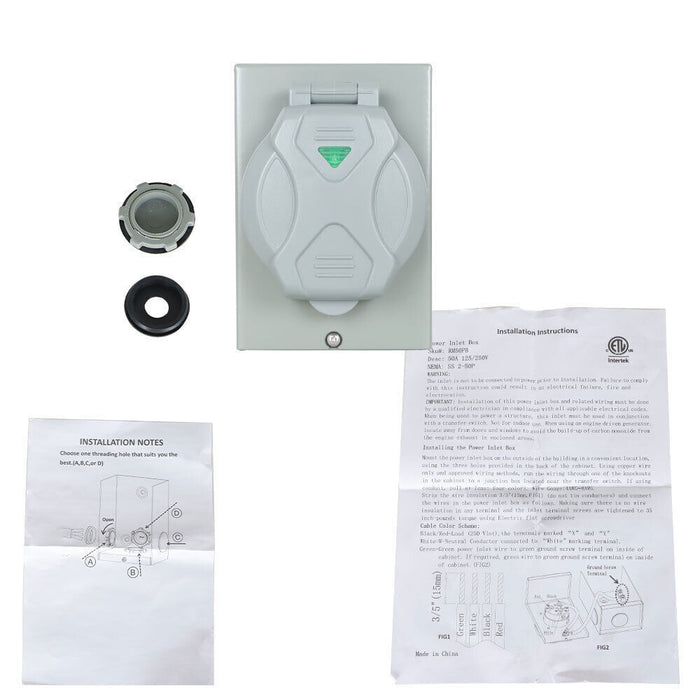 DURAFORCE 50Amp 3 Prong Generator Power Inlet Box NEMA SS2-50P Weatherproof 250V