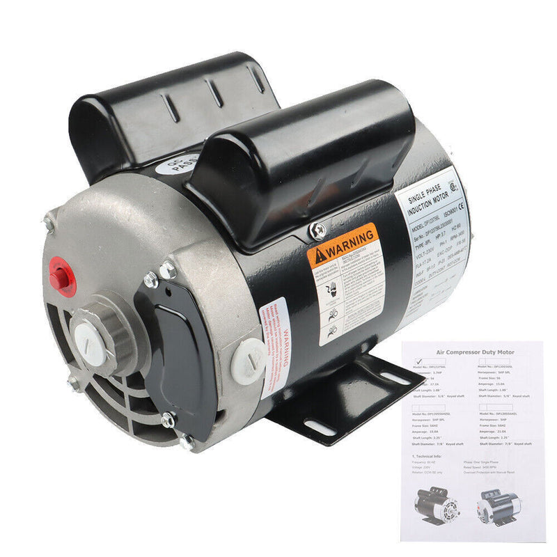 DURAFORCE 3.7HP 3450RPM Electric Motor Compressor Duty 56Frame 1 Phase 5/8" Shaft 230V New