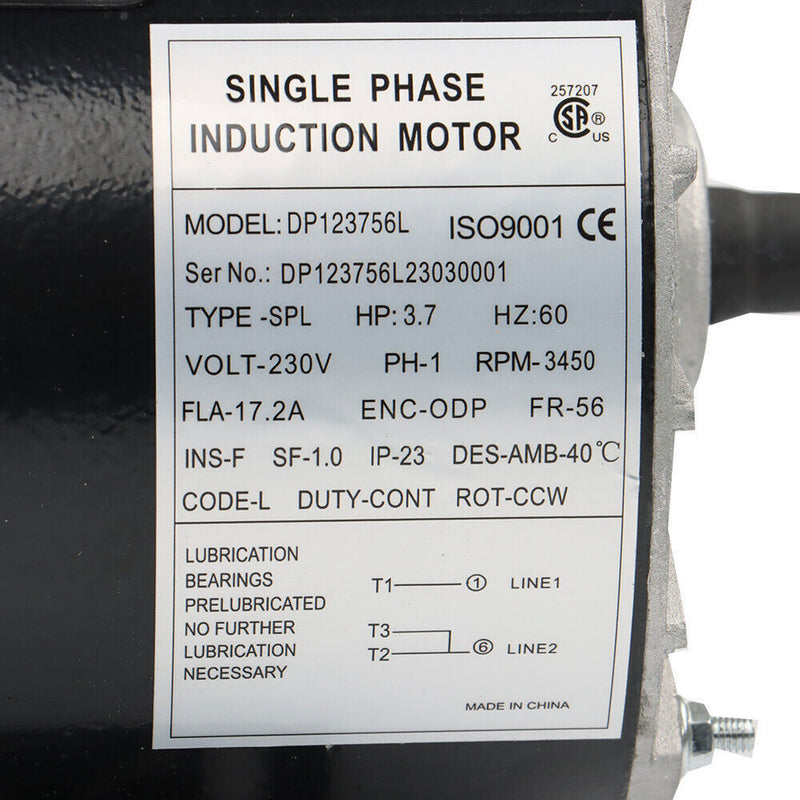DURAFORCE 3.7HP 3450RPM Electric Motor Compressor Duty 56Frame 1 Phase 5/8" Shaft 230V New