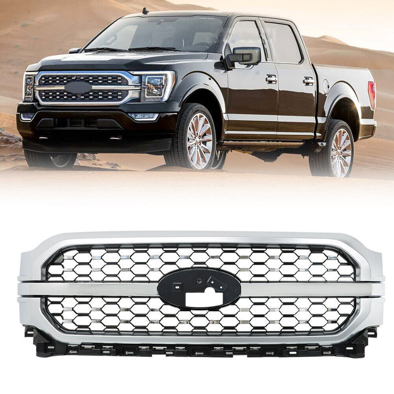 DURAFORCE Front Upper Bumper Grill Grille For 2021-2023 Ford F-150 Silver&Chrome