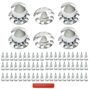 DURAFORCE For Semi Truck Wheel Axle Covers Spiked Chrome Hub Cover Kit 33mm Front & Rear