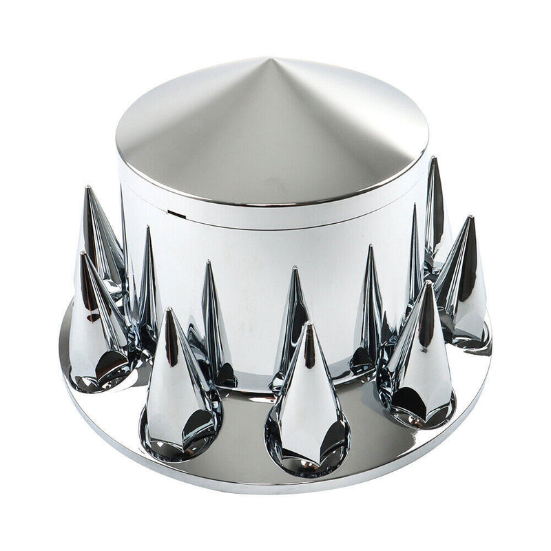DURAFORCE For Semi Truck Wheel Axle Covers Spiked Chrome Hub Cover Kit 33mm Front & Rear