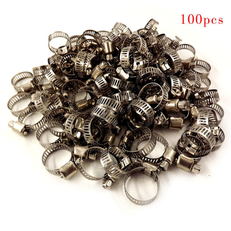 DURAFORCE Adjustable 100 Pcs 3/4"-1"Stainless Steel Drive Hose Clamps Fuel Line Worm Clips