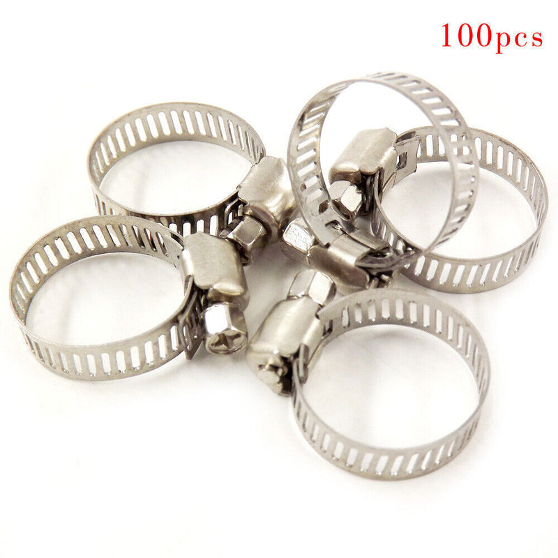 DURAFORCE Adjustable 100 Pcs 3/4"-1"Stainless Steel Drive Hose Clamps Fuel Line Worm Clips