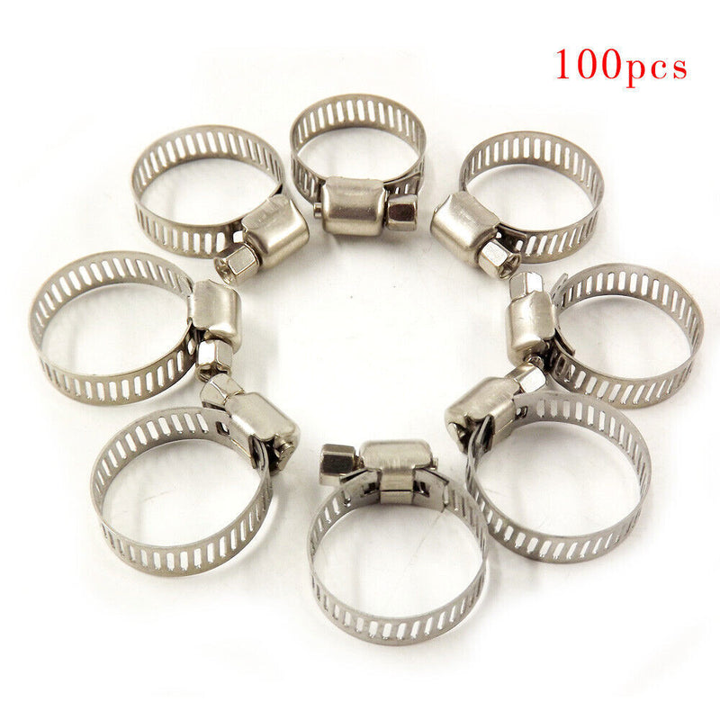 DURAFORCE Adjustable 100 Pcs 3/4"-1"Stainless Steel Drive Hose Clamps Fuel Line Worm Clips