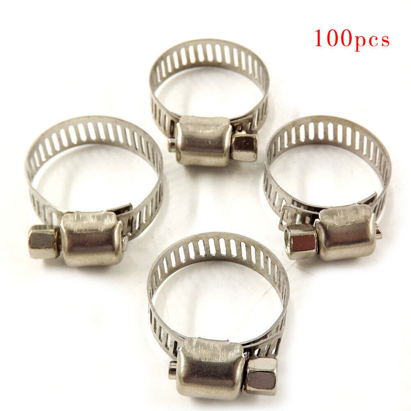 DURAFORCE Adjustable 100 Pcs 3/4"-1"Stainless Steel Drive Hose Clamps Fuel Line Worm Clips
