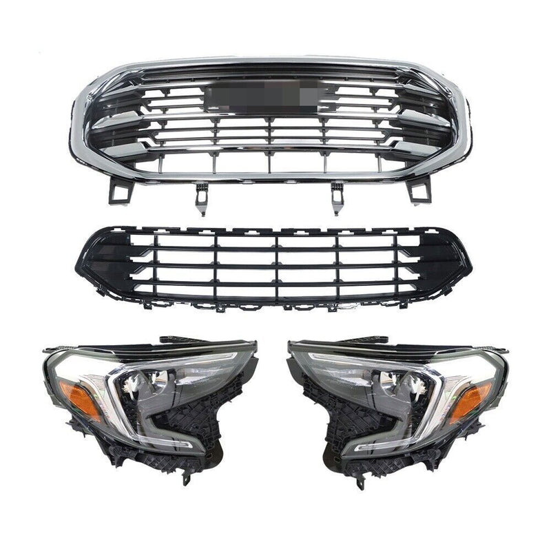 DURAFORCE Upper Lower Grilles+Pair Headlights Xenon HID For 2018-2021 GMC Terrain