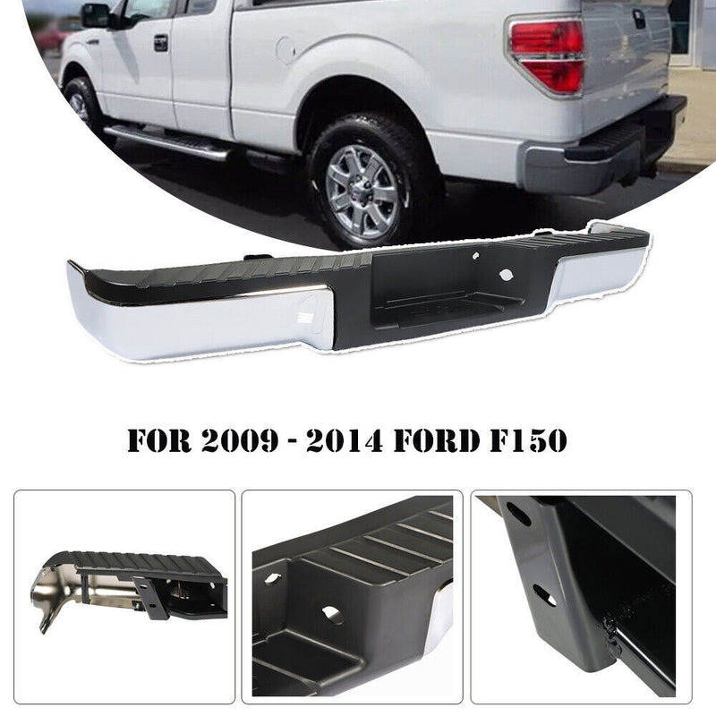 DURAFORCE Complete Rear Steel Bumper Assembly For 2009-2014 Ford F150 Truck Chrome