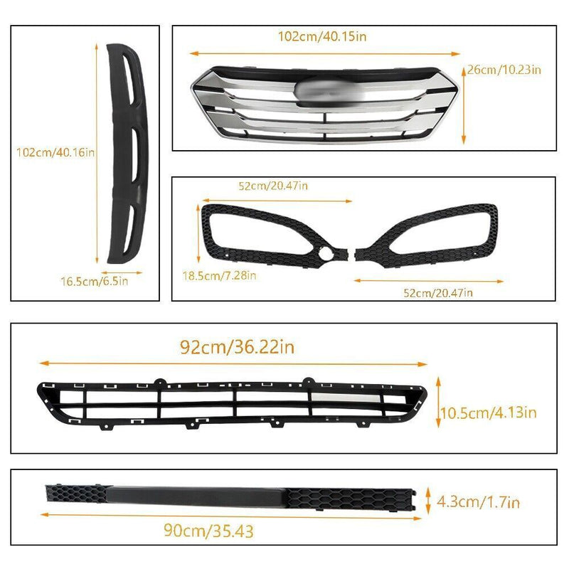 DURAFORCE Front Grille+Fog Light Bezels For Hyundai Santa Fe Sport 2013-2016 5 Pcs