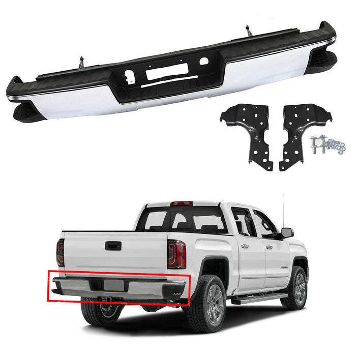 DURAFORCE Rear Bumper Assembly For 2014-18 Chevy Silverado GMC Sierra 1500 Chrome