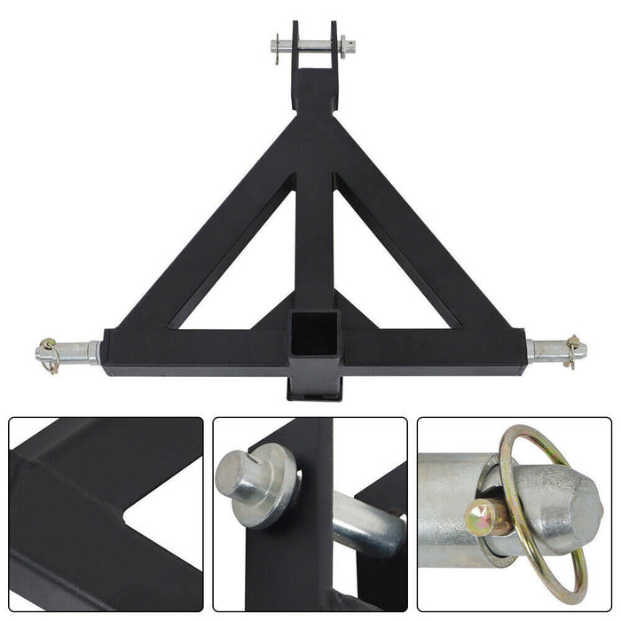 DURAFORCE 3 Point 2'' Black Trailer Receiver Hitch Tow Drawbar Category 1 Tractor Adapter