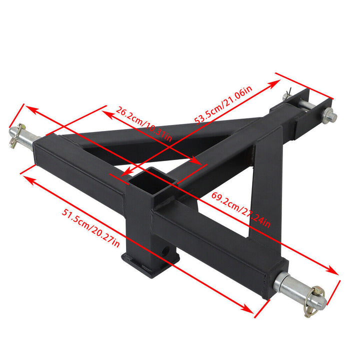 DURAFORCE 3 Point 2'' Black Trailer Receiver Hitch Tow Drawbar Category 1 Tractor Adapter