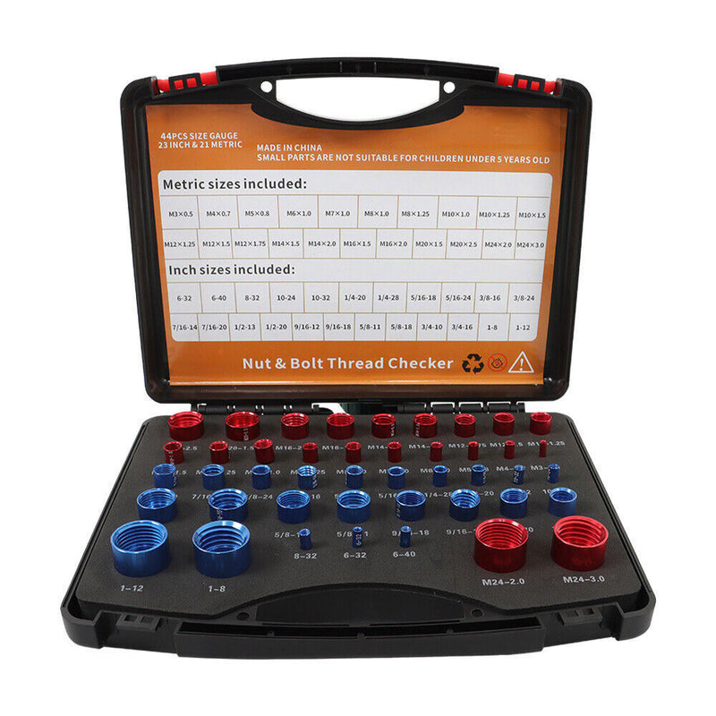 DURAFORCE 23 Inch & 21 Metric Nut Bolt Thread Checker Identifier Thread Gauge Box