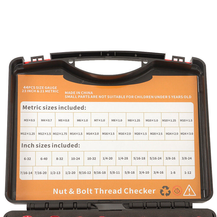 DURAFORCE 23 Inch & 21 Metric Nut Bolt Thread Checker Identifier Thread Gauge Box