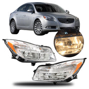DURAFORCE Left+Right Headlight For 2011-2013 Buick Regal Halogen Headlamp Chrome