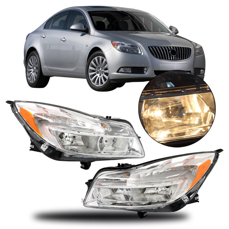 DURAFORCE Left+Right Headlight For 2011-2013 Buick Regal Halogen Headlamp Chrome