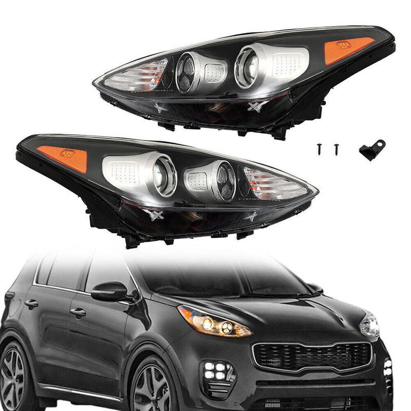 DURAFORCE Left+Right Side Headlight For 2017-2019 Kia Sportage Halogen w/LED DRL
