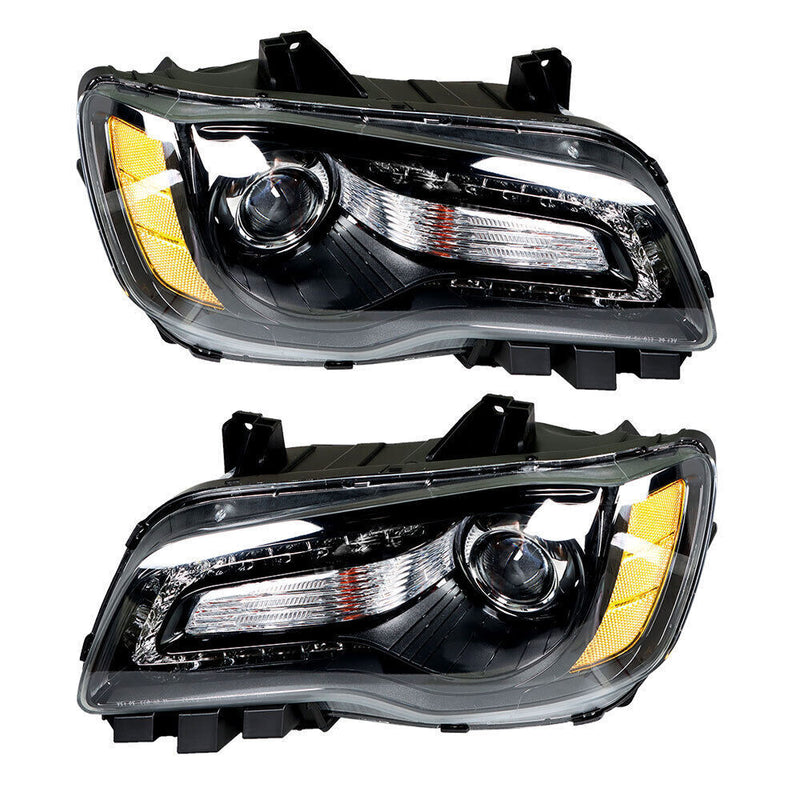 DURAFORCE Right&Left Headlight For 2011-2014 Chrysler 300 Halogen Black Clear Lens
