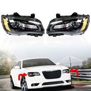 DURAFORCE Right&Left Headlight For 2011-2014 Chrysler 300 Halogen Black Clear Lens