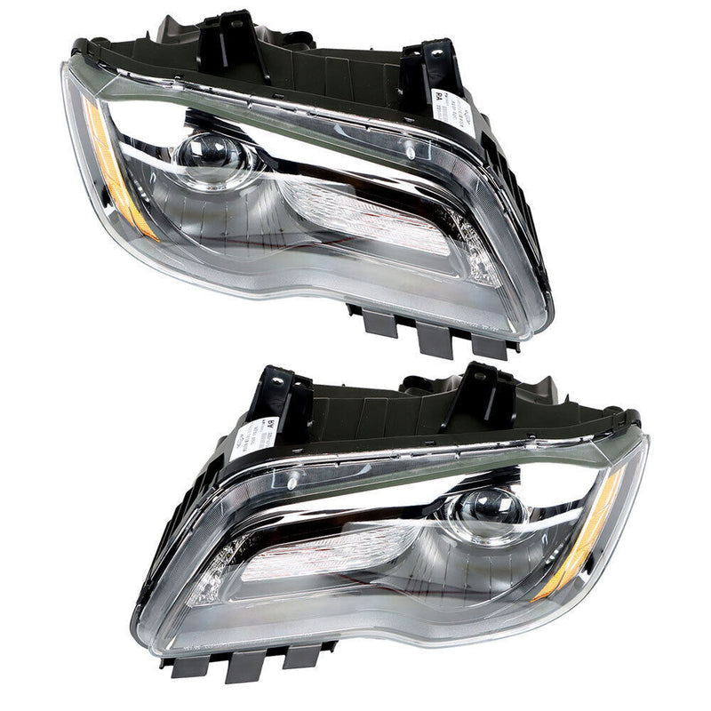 DURAFORCE Right&Left Headlight For 2011-2014 Chrysler 300 Halogen Black Clear Lens