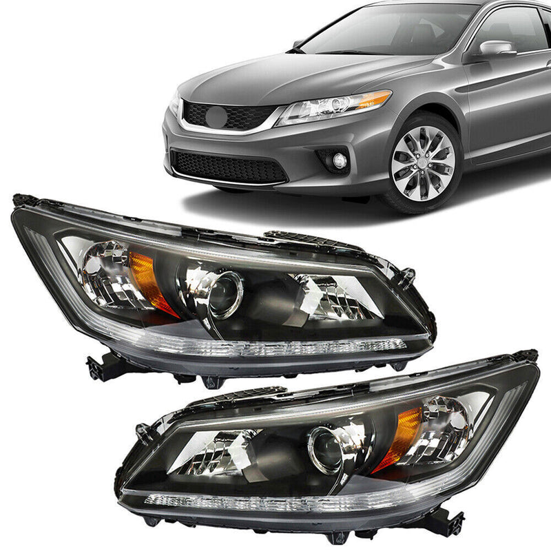 DURAFORCE Right+Left Side Headlight For 2013-2015 Honda Accord [Halogen] W/LED DRL