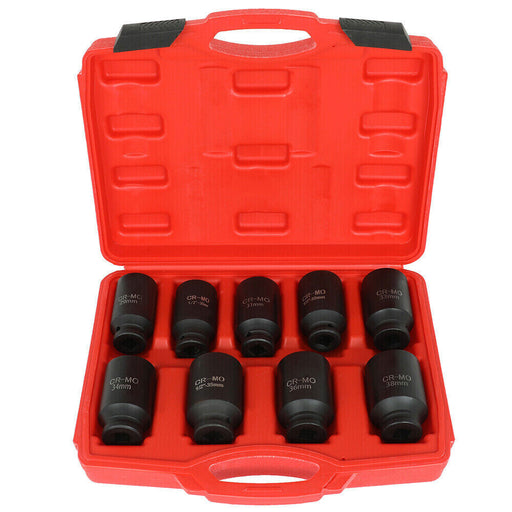DURAFORCE 9Pcs Deep Impact Socket Set 1/2"Drive Metric Axle Hub Nut Socket 29-38mm