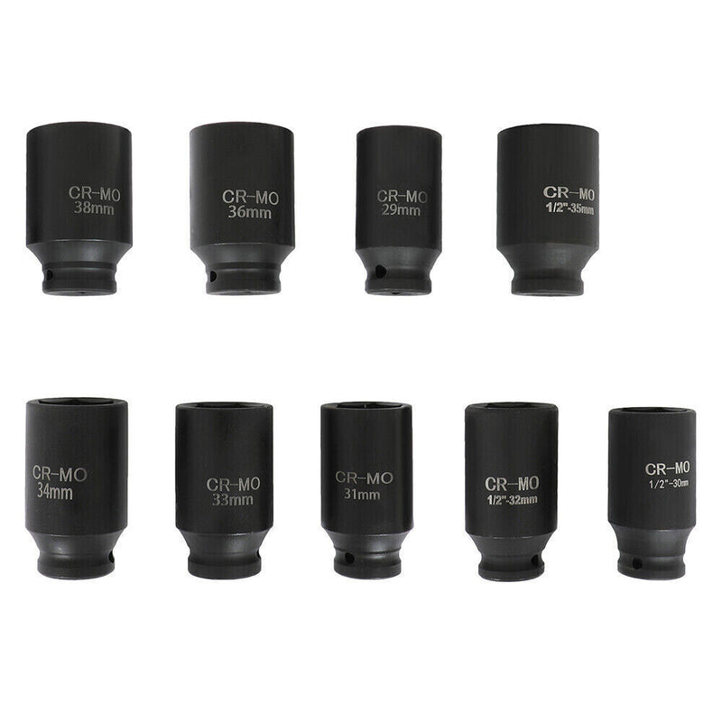 DURAFORCE 9Pcs Deep Impact Socket Set 1/2"Drive Metric Axle Hub Nut Socket 29-38mm