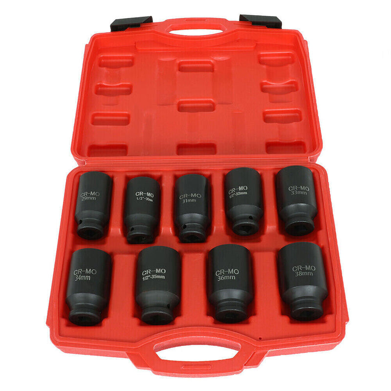 DURAFORCE 9Pcs Deep Impact Socket Set 1/2"Drive Metric Axle Hub Nut Socket 29-38mm