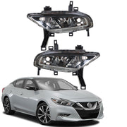 DURAFORCE Left+Right Bumper Clear Fog Lights Fit For 2016-2019 Nissan Maxima Black