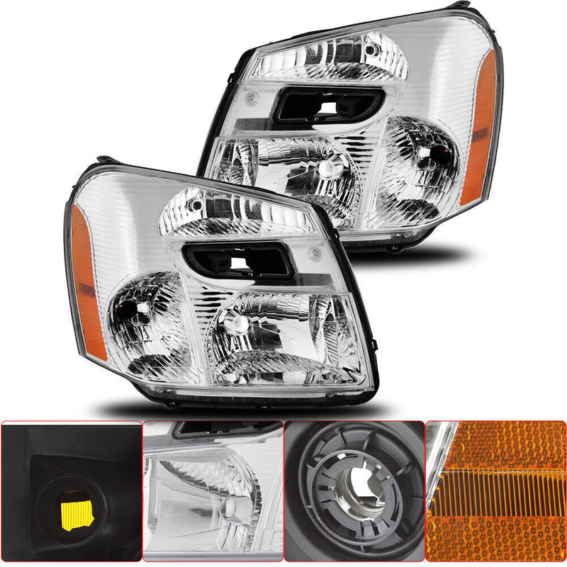 DURAFORCE Right&Left Headlights For 2005-2009 Chevy Equinox Chrome Clear Projector