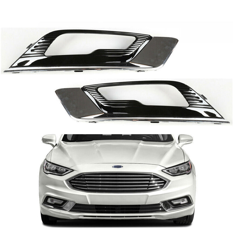 DURAFORCE Fog Light Lamp Cover Bezel For 2017-2018 Ford Fusion LH+RH Side Chrome