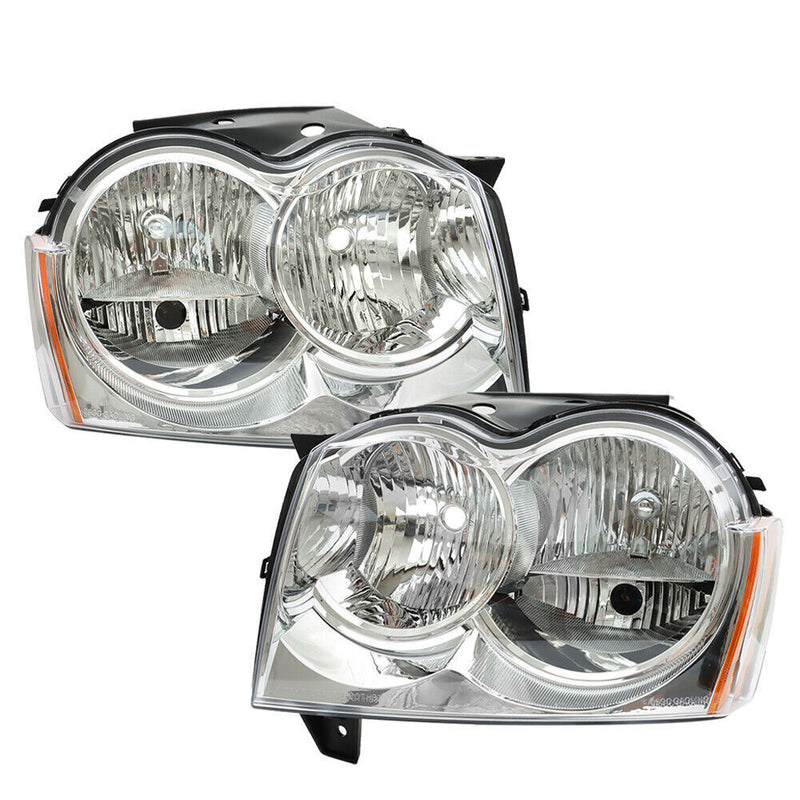 DURAFORCE Left+Right Headlight For 2005-2007 Jeep Grand Cherokee Halogen Chrome