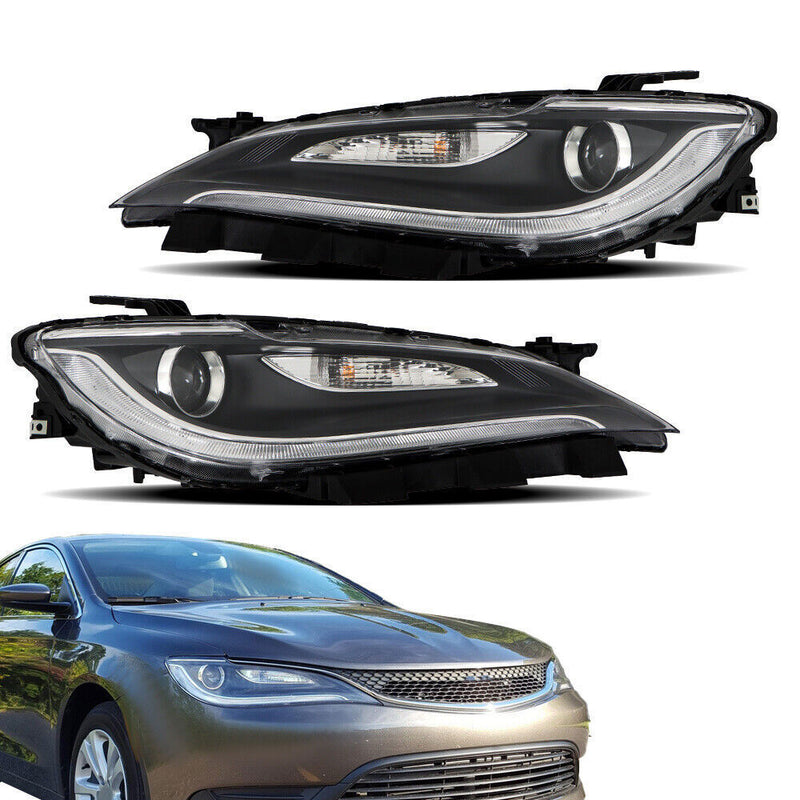DURAFORCE Pair Headlight For 2016-2017 Chrysler 200 w/o LED DRL Halogen