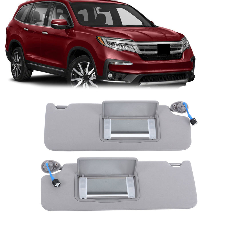 DURAFORCE Sun Visor Left Right Gray For 2017-2021 Honda Pilot W/Lights Mirror Pair