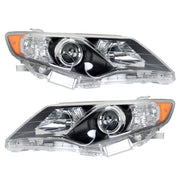 DURAFORCE Left+Right Headlight For 2012-2014 Toyota Camry Clear Lens Halogen Black