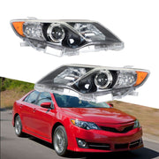 DURAFORCE Left+Right Headlight For 2012-2014 Toyota Camry Clear Lens Halogen Black