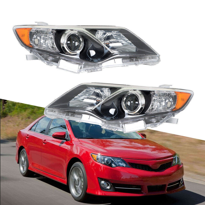 DURAFORCE Left+Right Headlight For 2012-2014 Toyota Camry Clear Lens Halogen Black