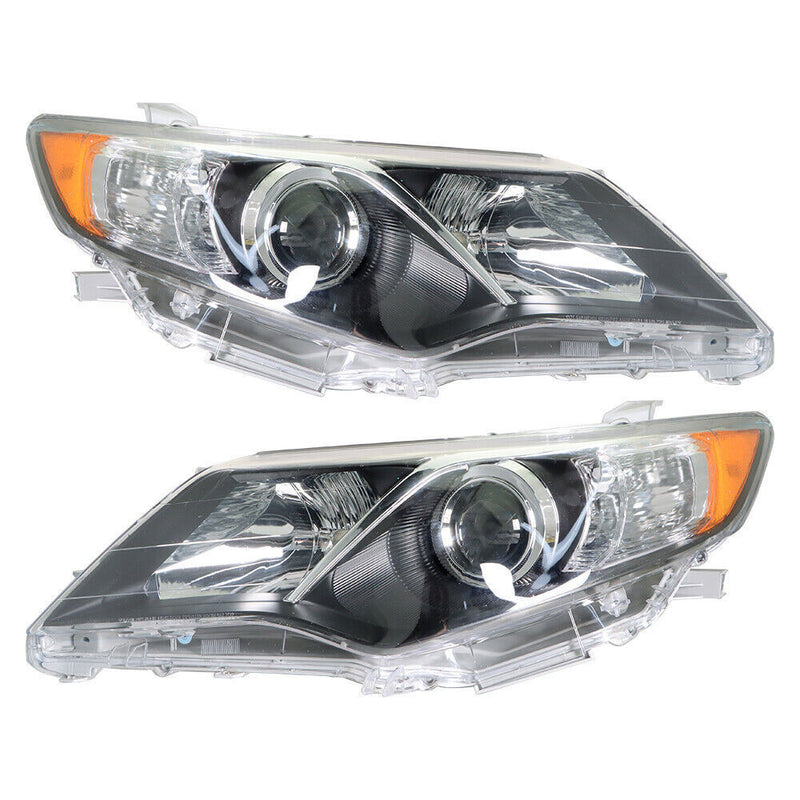 DURAFORCE Left+Right Headlight For 2012-2014 Toyota Camry Clear Lens Halogen Black