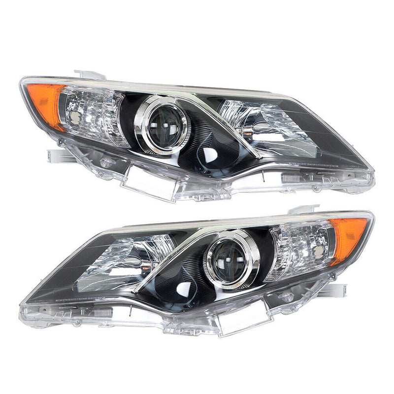 DURAFORCE Left+Right Headlight For 2012-2014 Toyota Camry Clear Lens Halogen Black