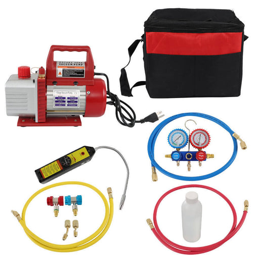 DURAFORCE Air Vacuum Pump Rotary Vane HVAC A/C Refrigeration Kit Manifold Gauge 4CFM 1/3HP