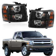 DURAFORCE Pair Headlight Fit For 2007-2014 Chevy Silverado1500 2500HD 3500HD Black