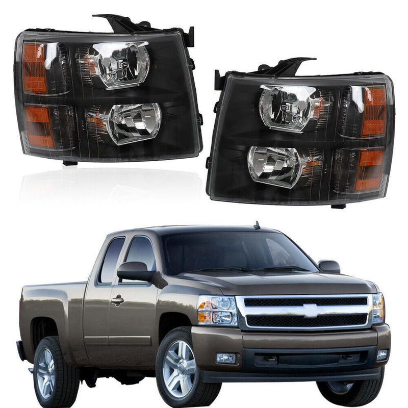 DURAFORCE Pair Headlight Fit For 2007-2014 Chevy Silverado1500 2500HD 3500HD Black