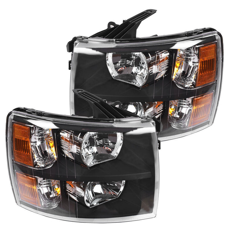 DURAFORCE Pair Headlight Fit For 2007-2014 Chevy Silverado1500 2500HD 3500HD Black