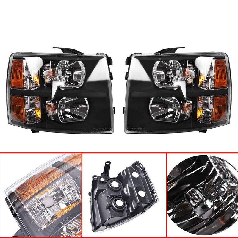DURAFORCE Pair Headlight Fit For 2007-2014 Chevy Silverado1500 2500HD 3500HD Black