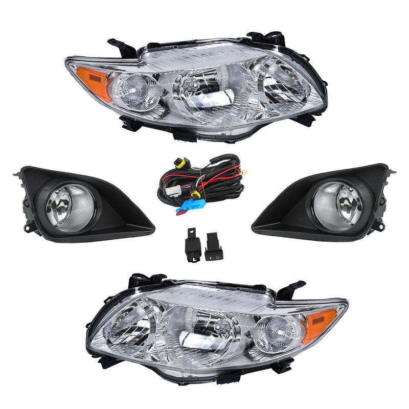 DURAFORCE Pair Halogen Headlight Amber Corner&Fog Lights Kits For 2009-10 Corolla