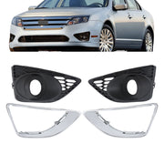 DURAFORCE Front Fog Light Trim+Fog Light Bezel For 2010-2012 Ford Fusion Set of 4